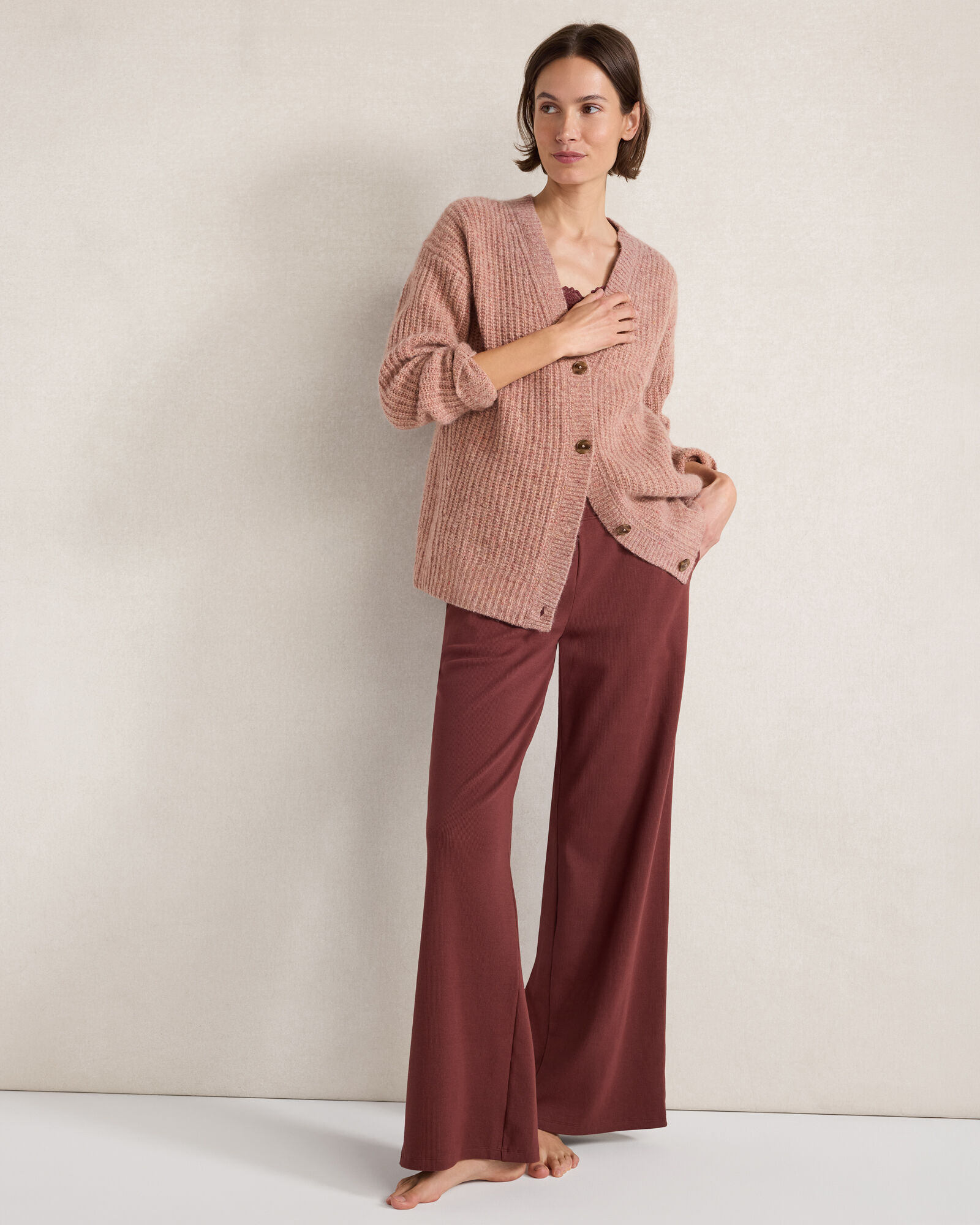Organic Cotton Rib Knit Wide Leg Pants