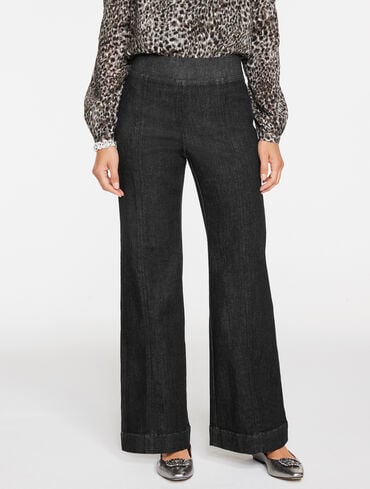 Flare Leg Pull-On Travel Jeans - Crescent Wash