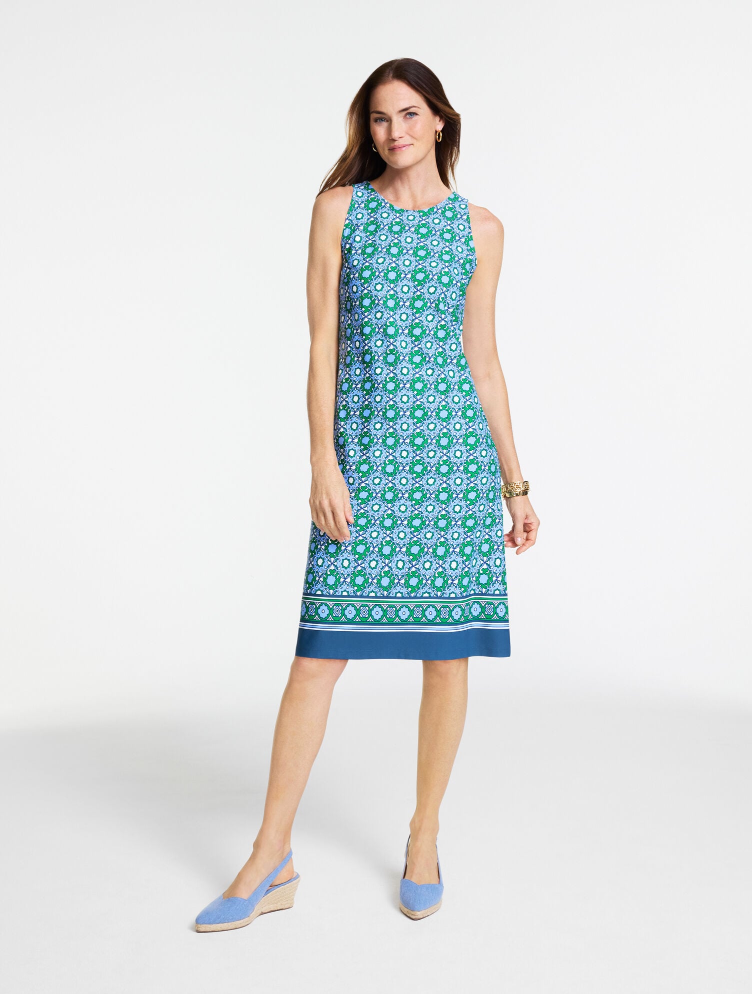 Effortless Jersey Sleeveless Shift Dress - Medallion Border | Talbots