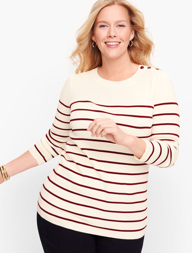 Button Shoulder Stripe Sweater