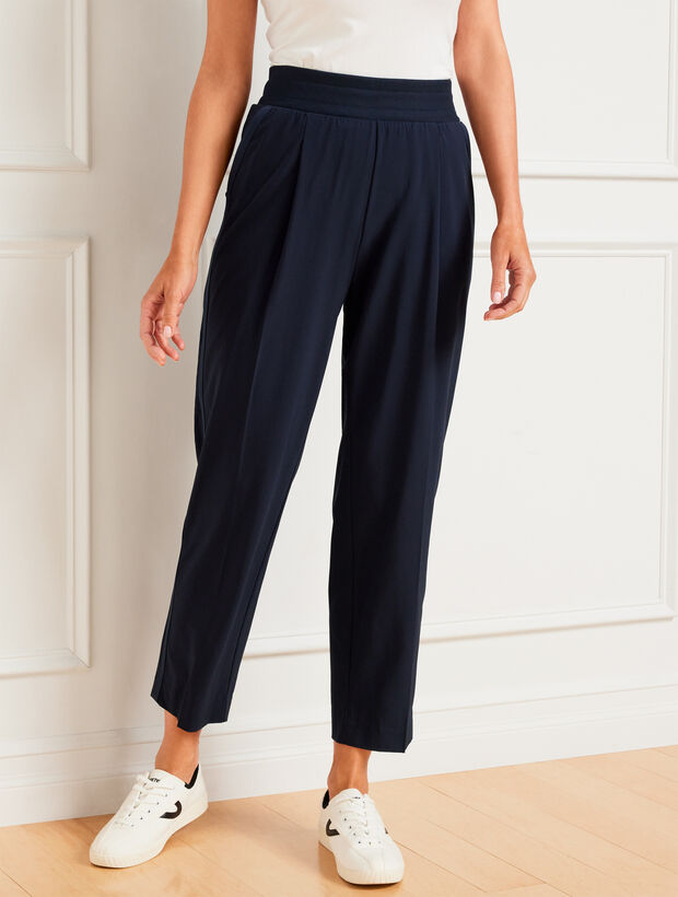 Woven Back Elastic Straight Long Pants