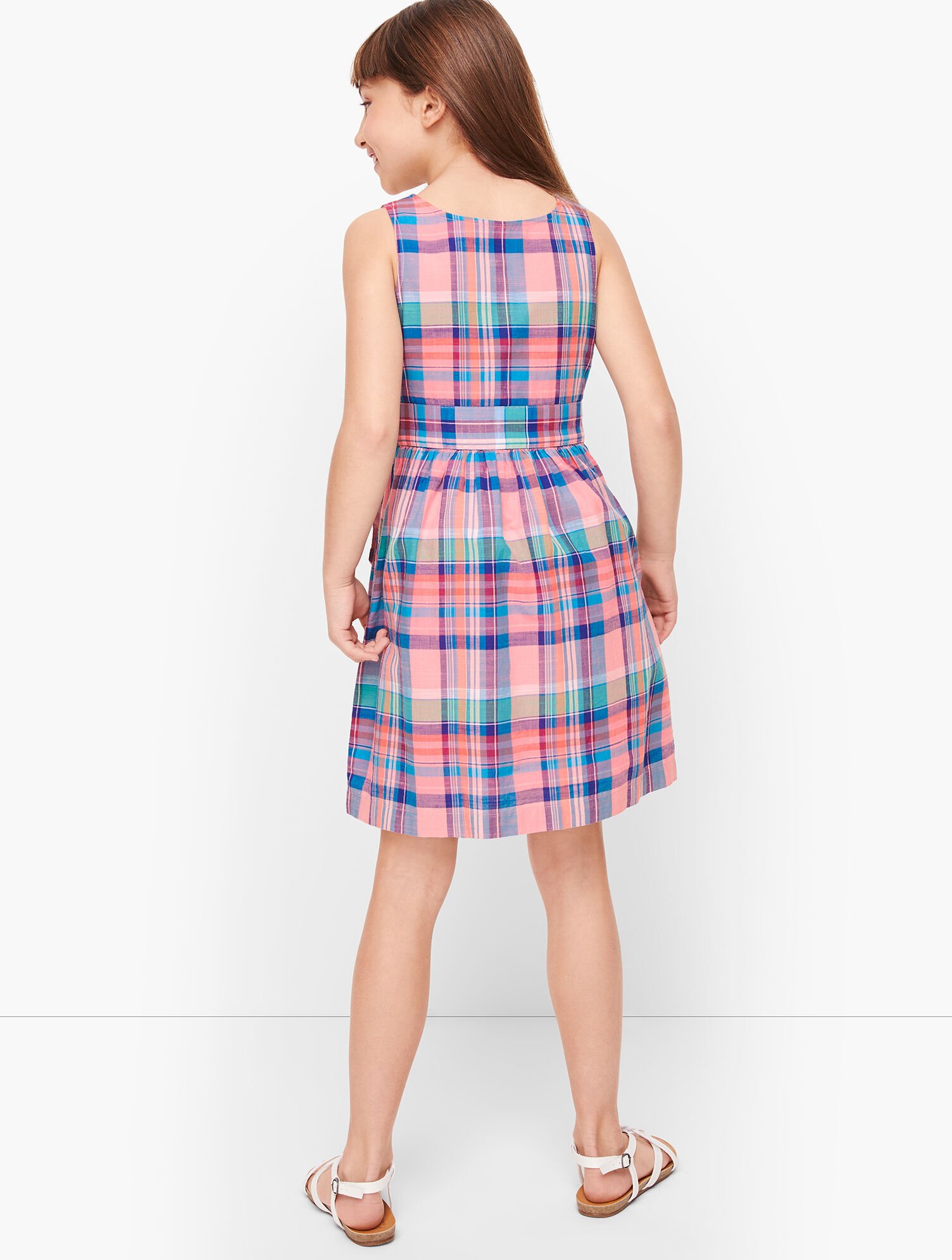 Girls Madras Tie Waist Dress