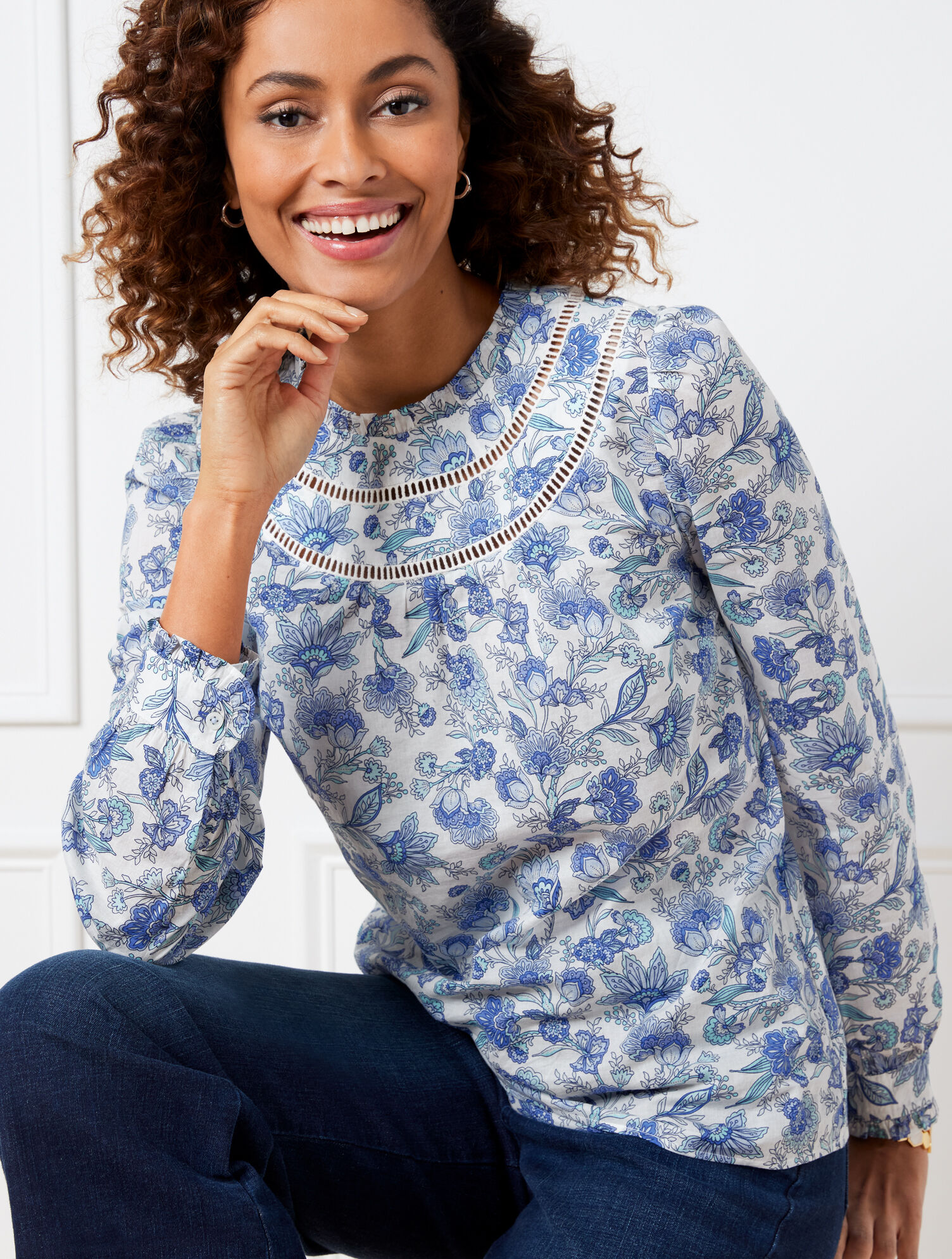 Talbots Ruffle Top Ruffle Trim Blouse - Flourish Floral | Talbots