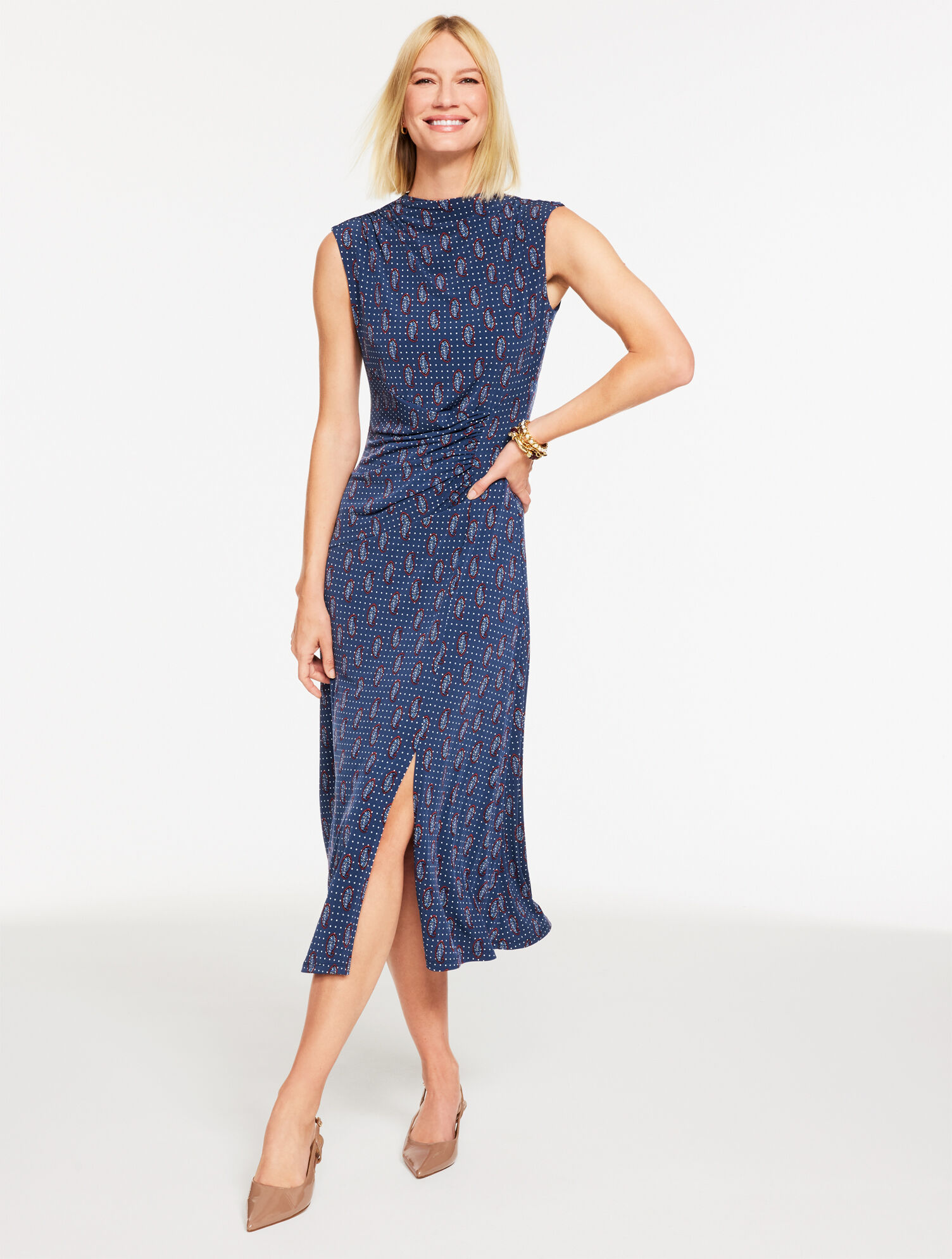 Fit &amp; Flare Matte Jersey Dress - Ditsy Paisley