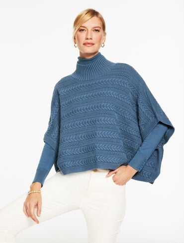 Cable Knit Poncho - Moonlight Blue