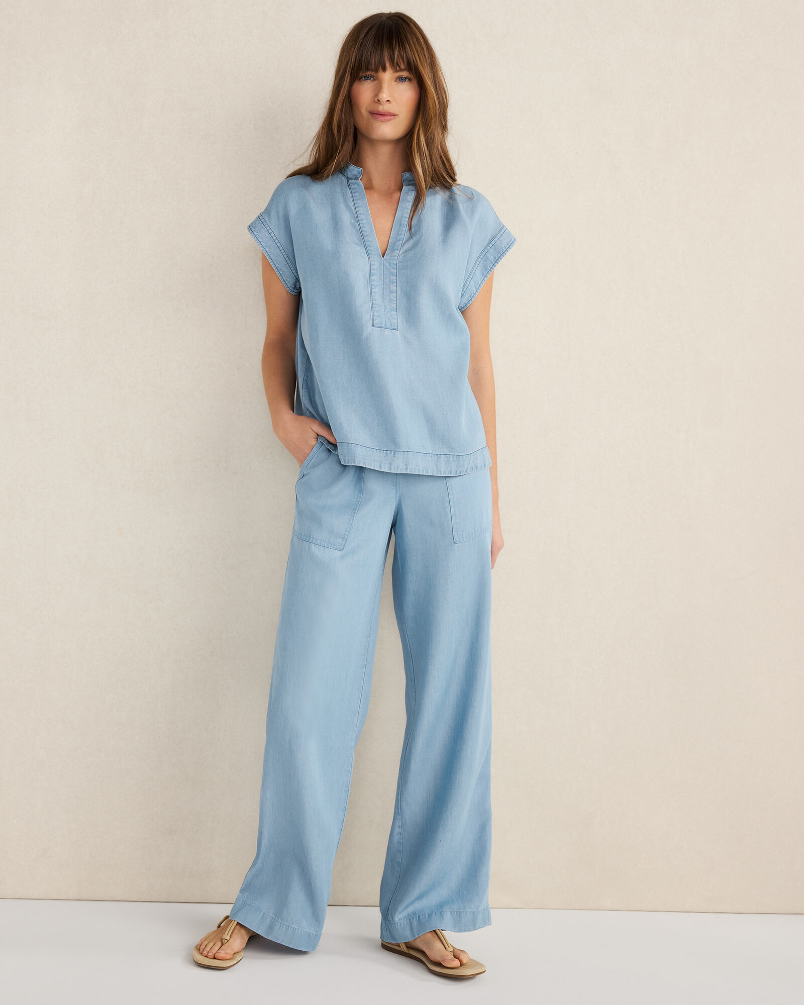 Chambray Straight Leg Pants
