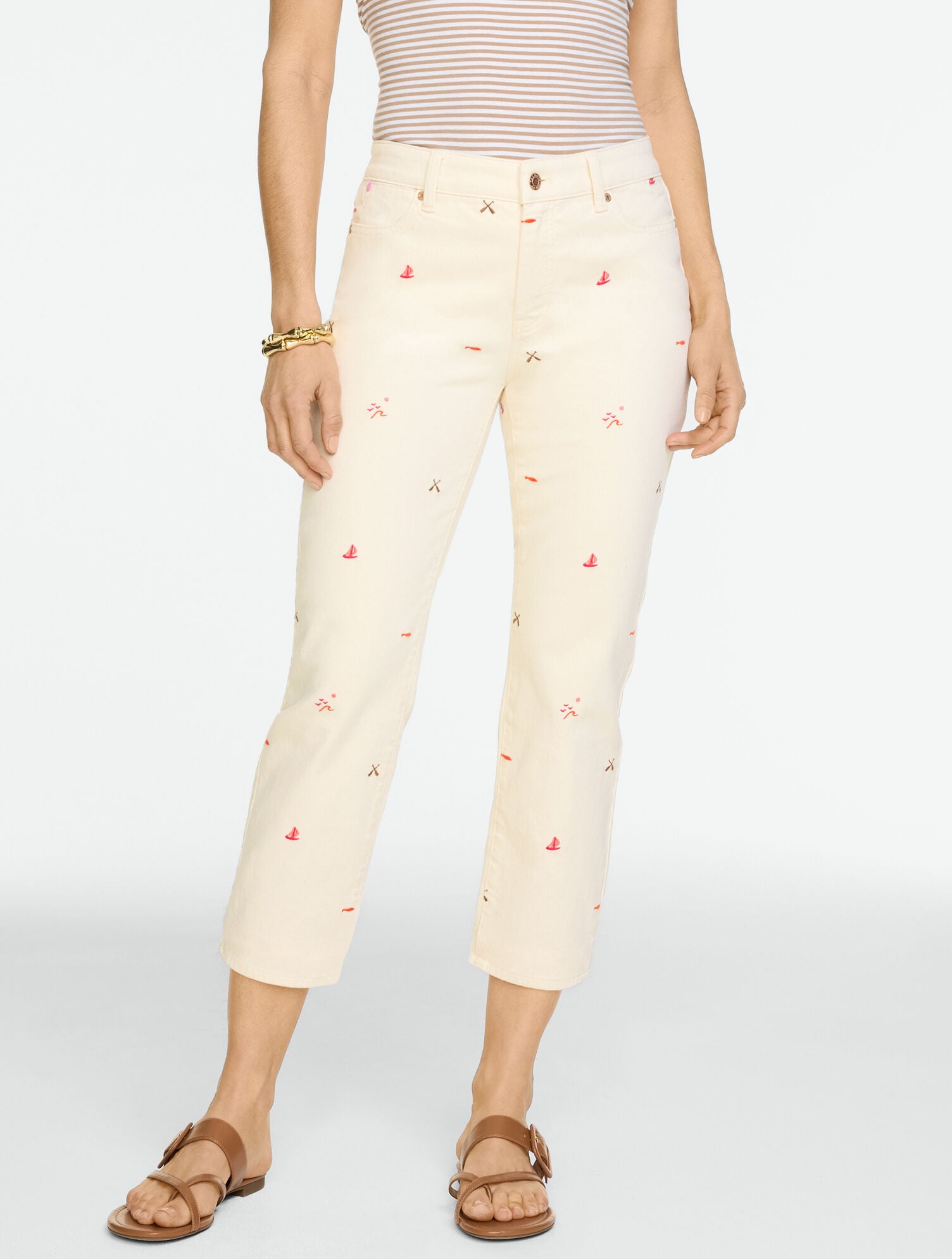 Straight Crop Embroidered Jeans - Nautical Fun