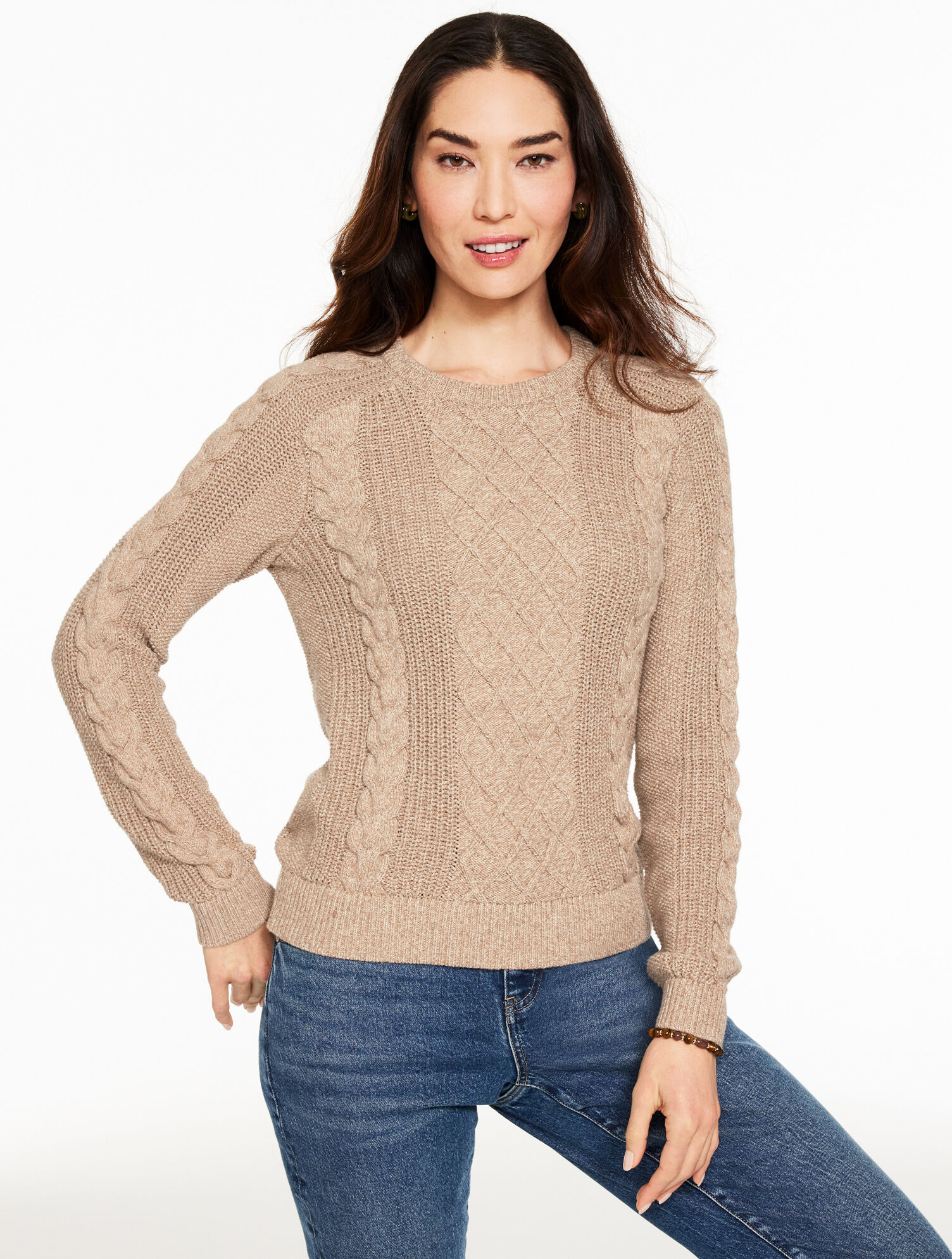Cable Knit Crewneck Sweater - Marl