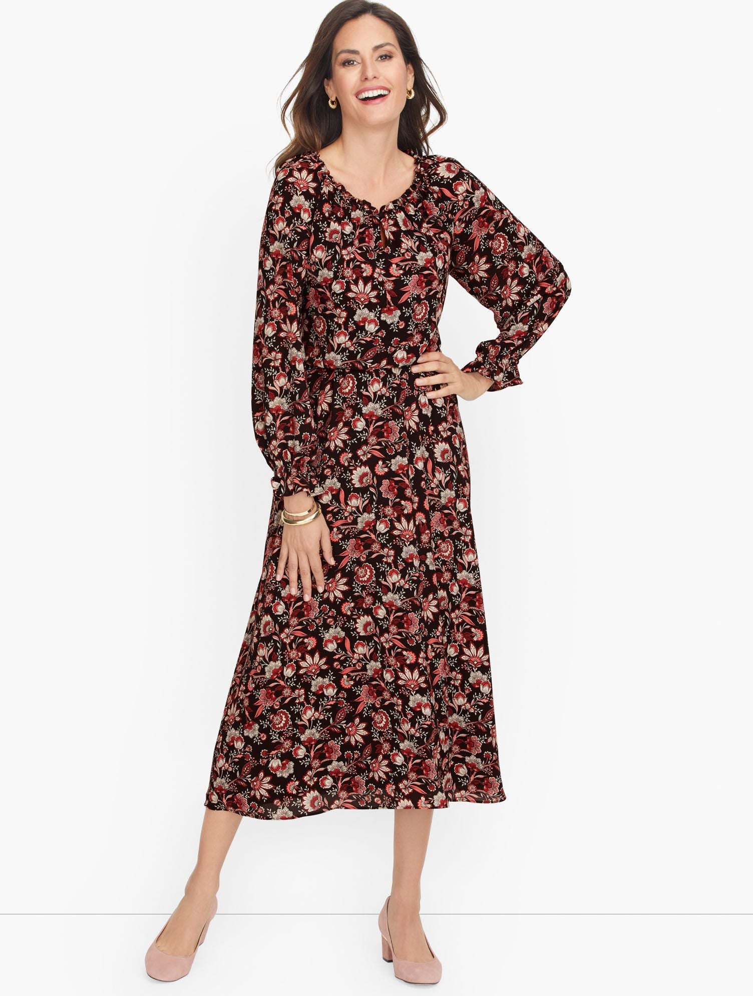 Bracelet Sleeve Autumn Garden Midi Dress
