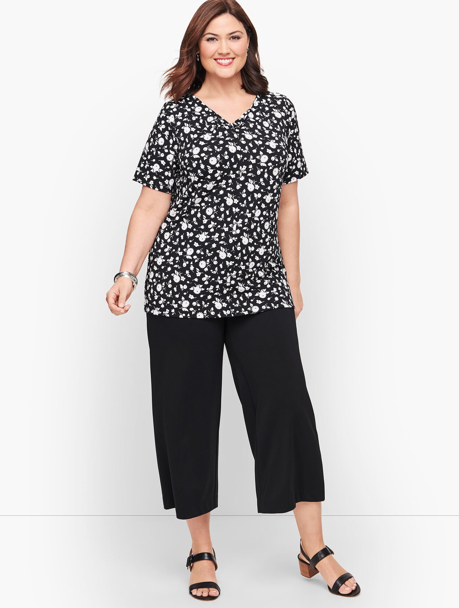 Knit Jersey Keyhole Twist Top - Floral