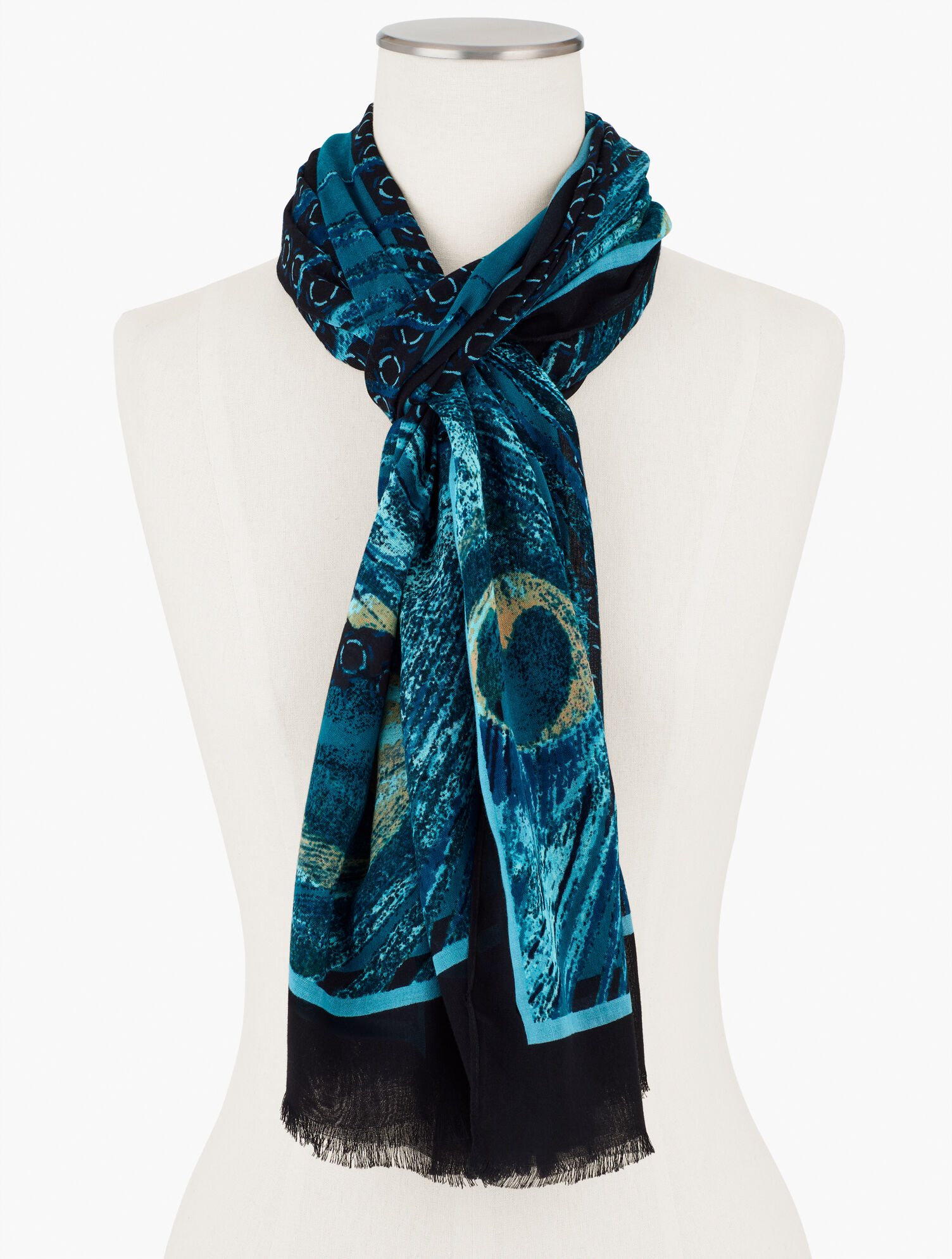 Peacock Feathers - Blue Silk Scarf