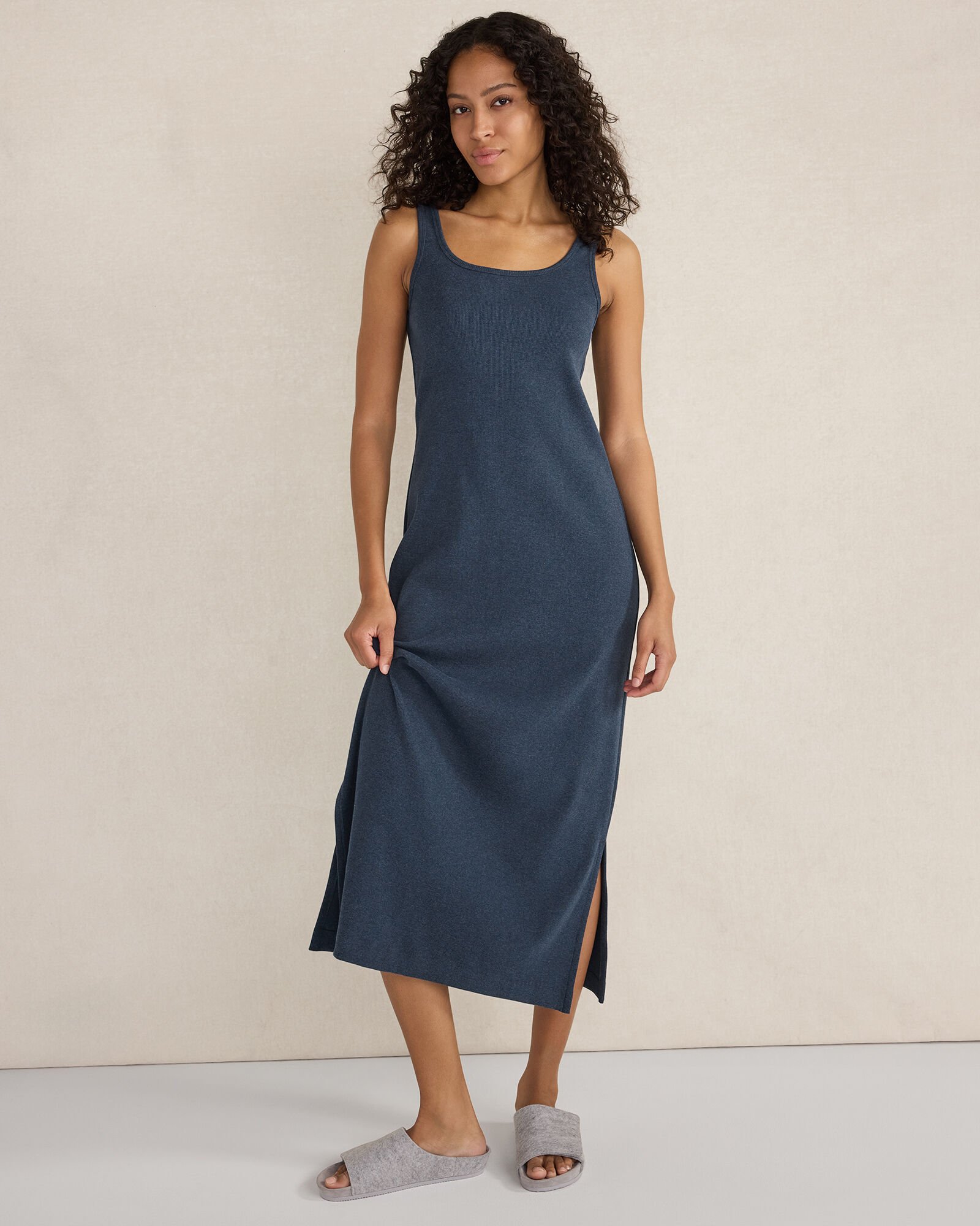 Organic Cotton Rib Knit Midi Dress