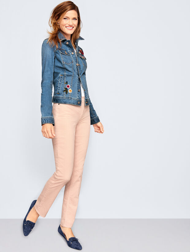 Flower-Embroidered Denim Jacket