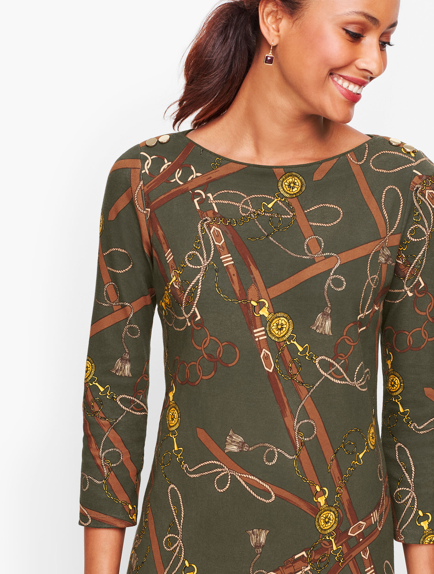 Cotton Equestrian Print Shift Dress | Talbots