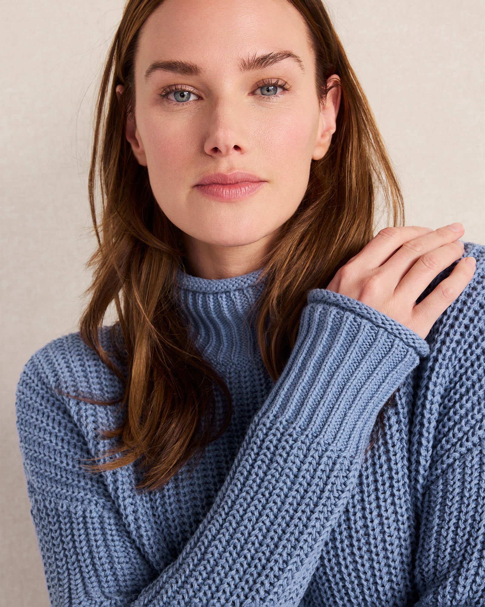 Organic Cotton Shaker Stitch Roll Neck Sweater