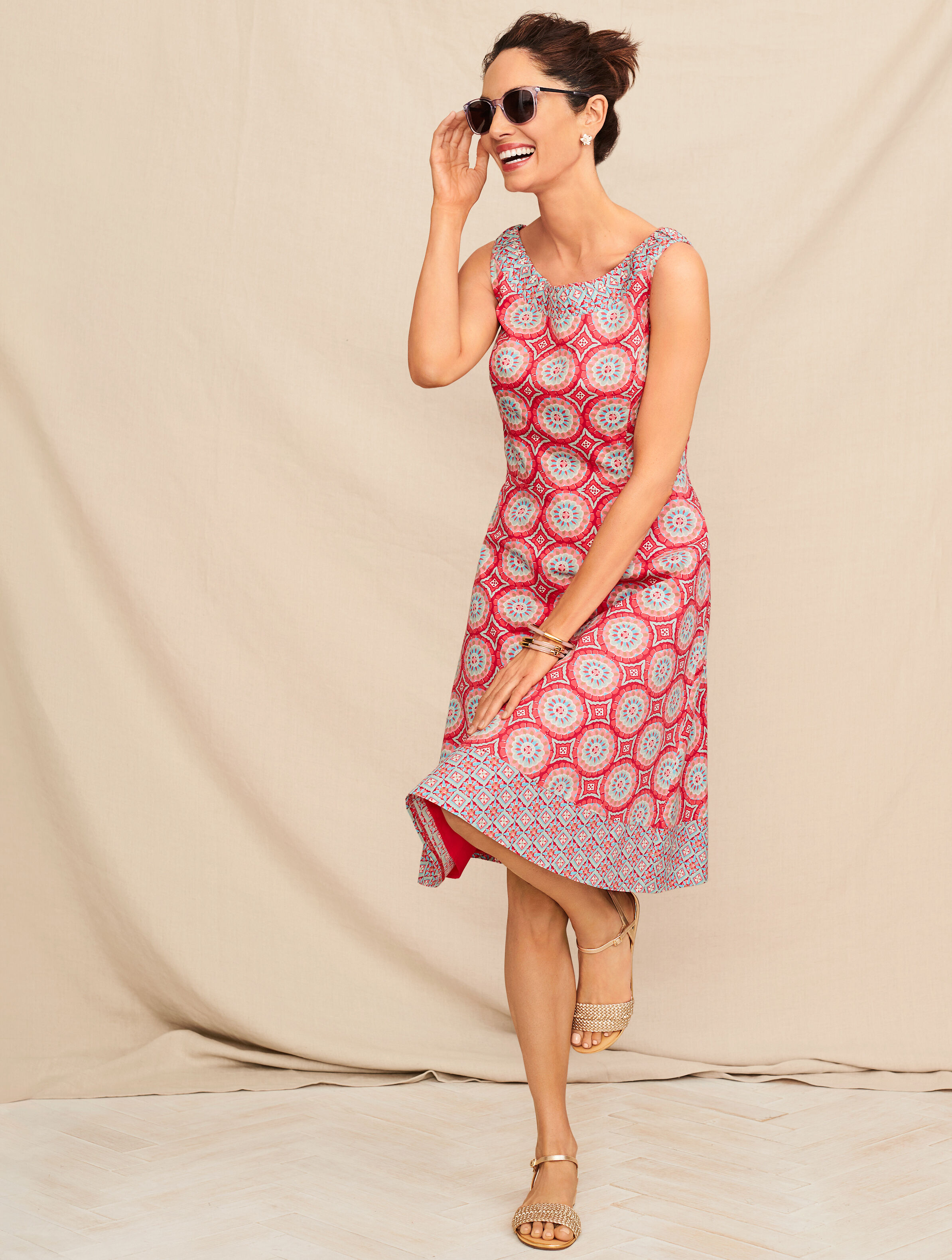 Mixed Geo-Print Fit-and-Flare Dress