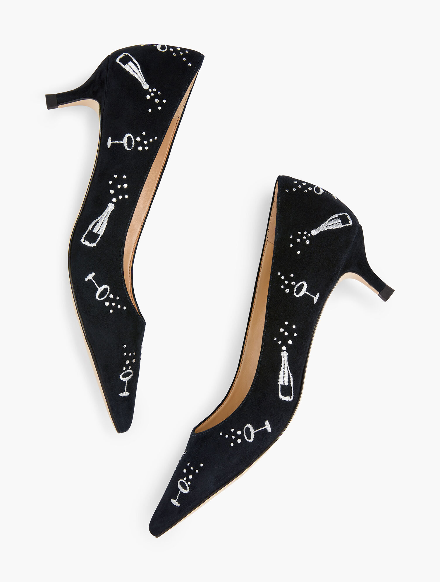 Sylvie Kitten Heel Pumps - Champagne Embroidery