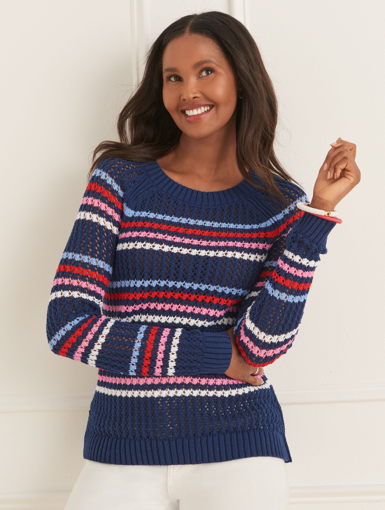 Open Stitch Sweater - Happy Stripe | Talbots