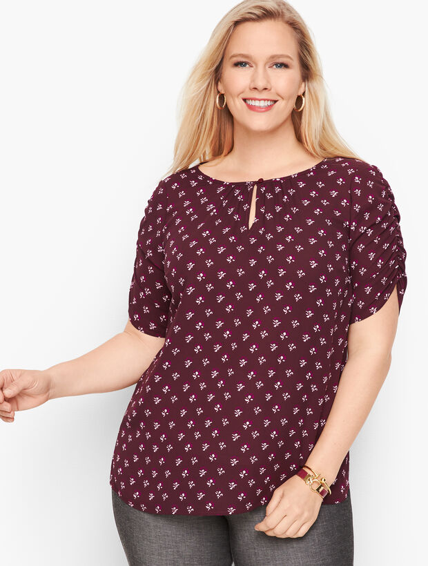 Floral Ruched Sleeve Top 