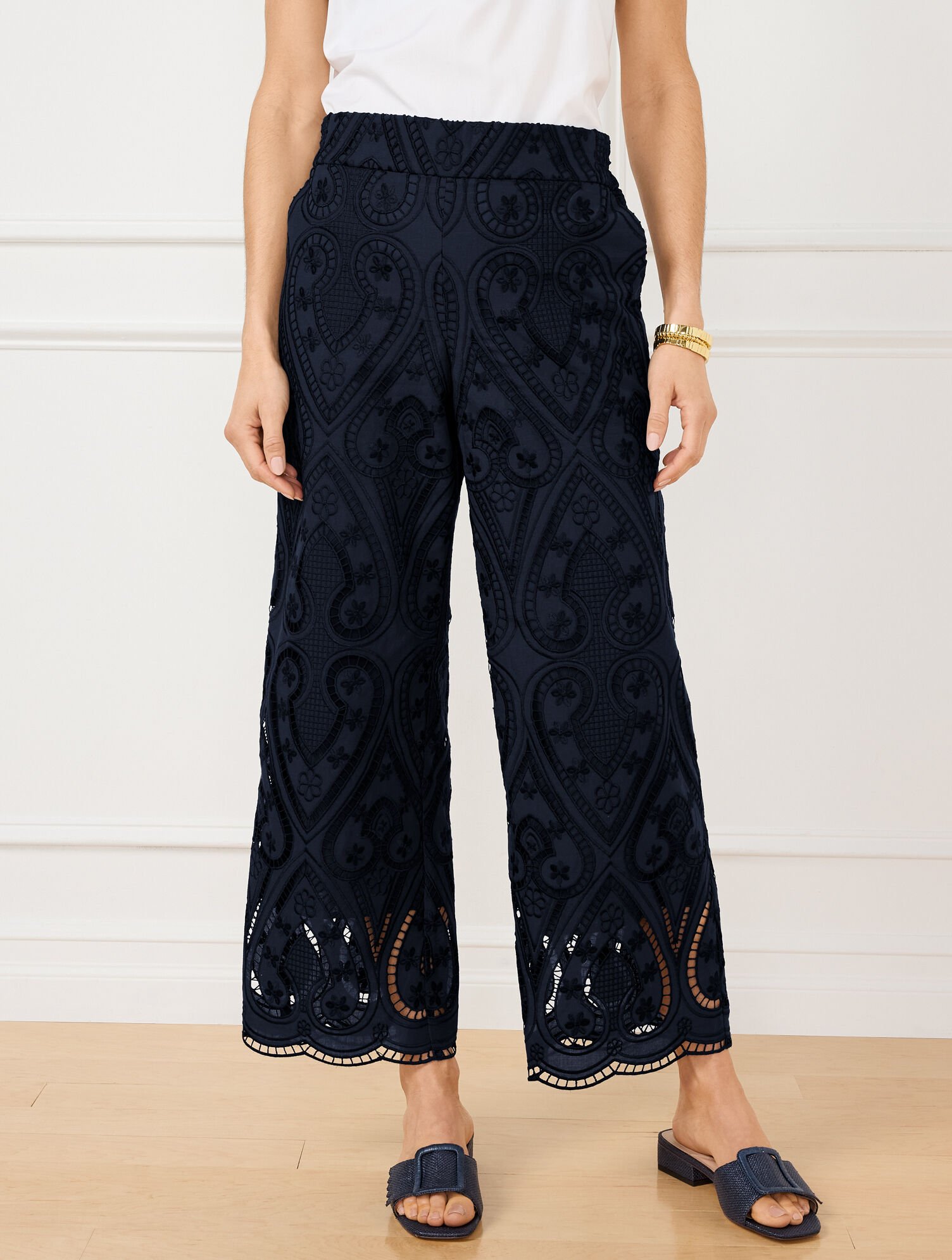 Wide Crop Pull-On Eyelet Pants | Talbots