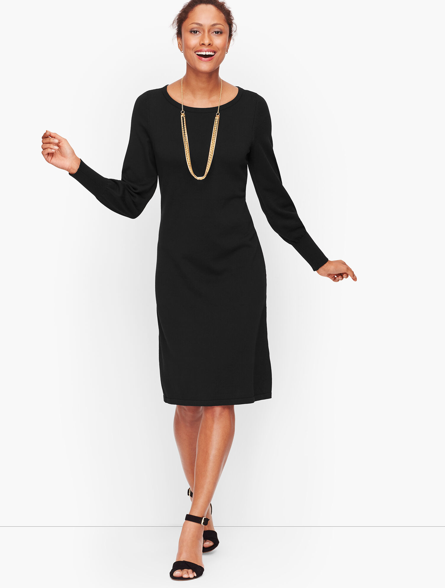 fitted lace wedding dress Black Knit Long Sleeve Midi Sweater Dress M main image 1