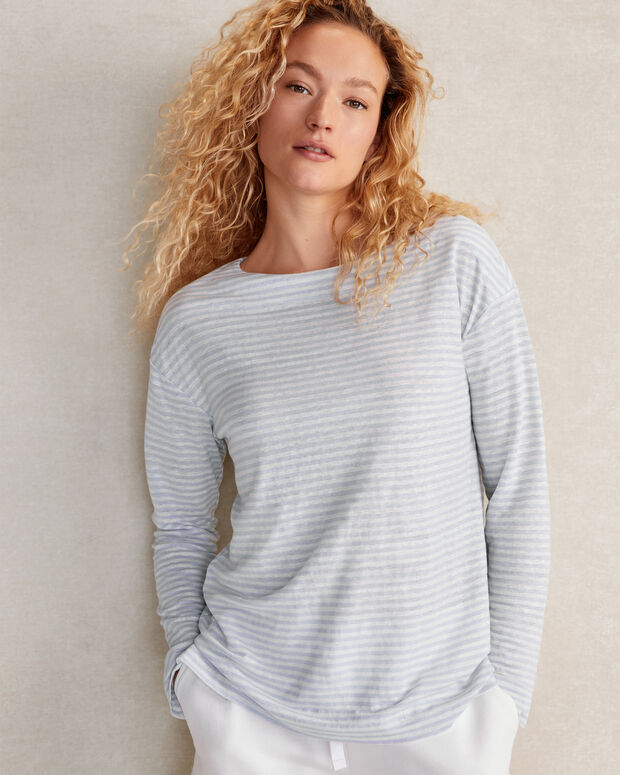 Linen Jersey Striped Boatneck Tee