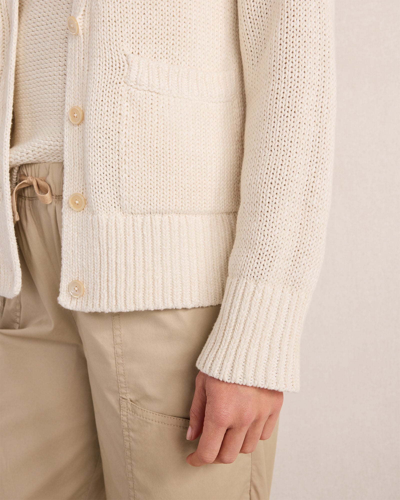 Cotton Linen Plaited V-Neck Cardigan