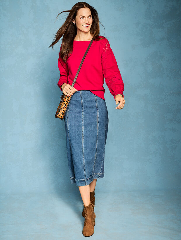 Knit Denim Midi Skirt - Jules Wash