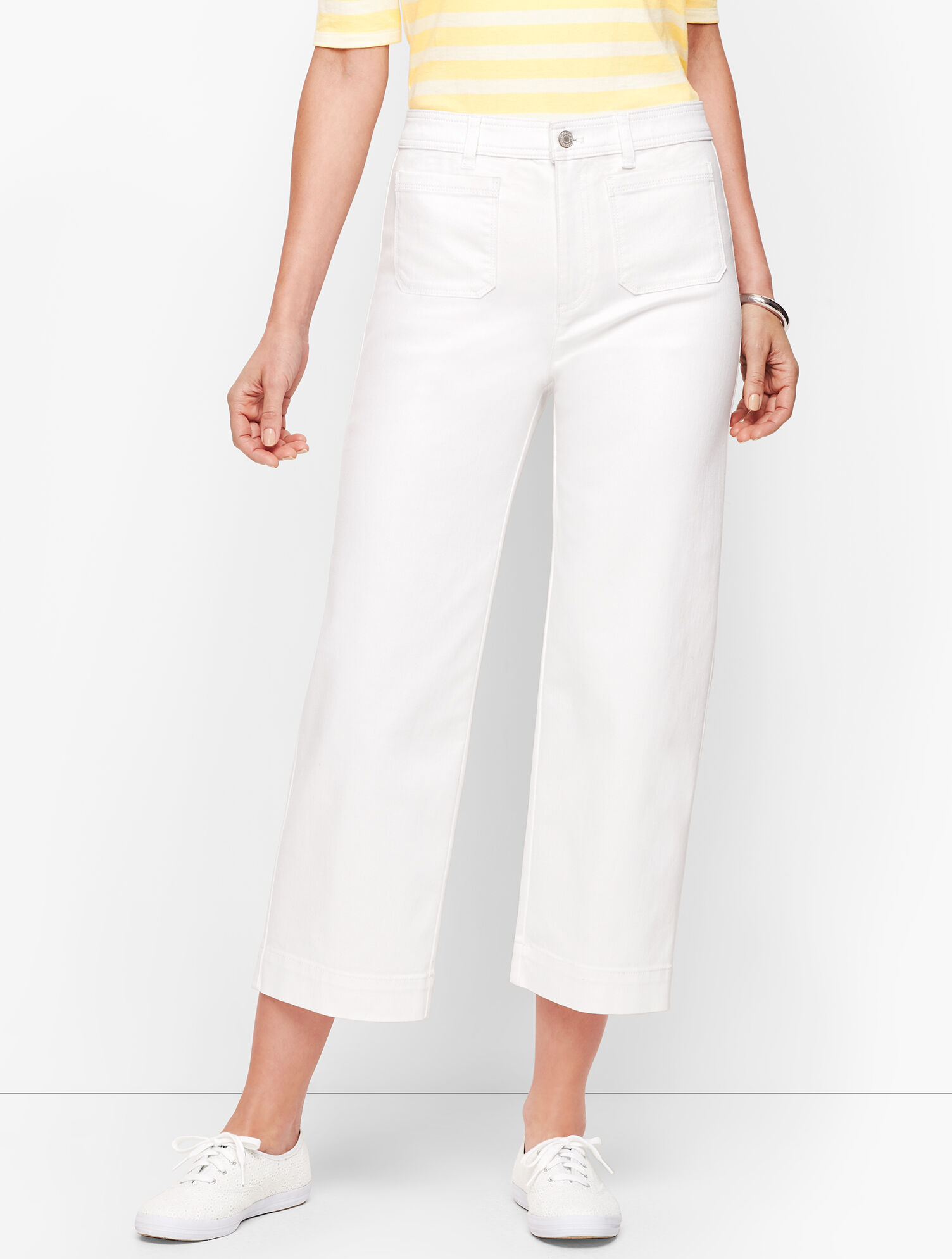 Wide Leg Crop Jeans White Curvy Fit Talbots