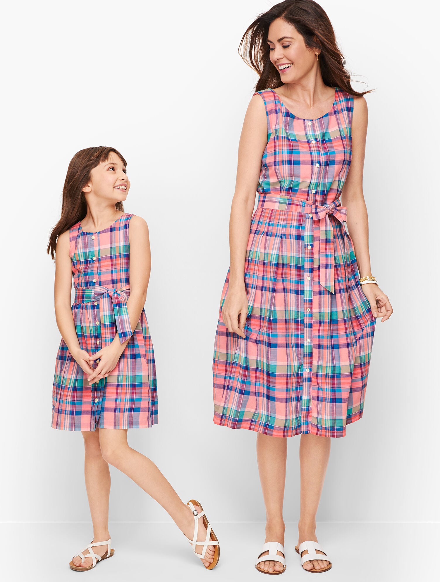Girls Madras Tie Waist Dress