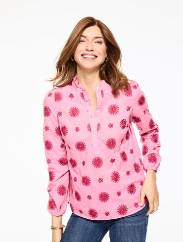 Ruffle Neck Top - Daisies All-Day