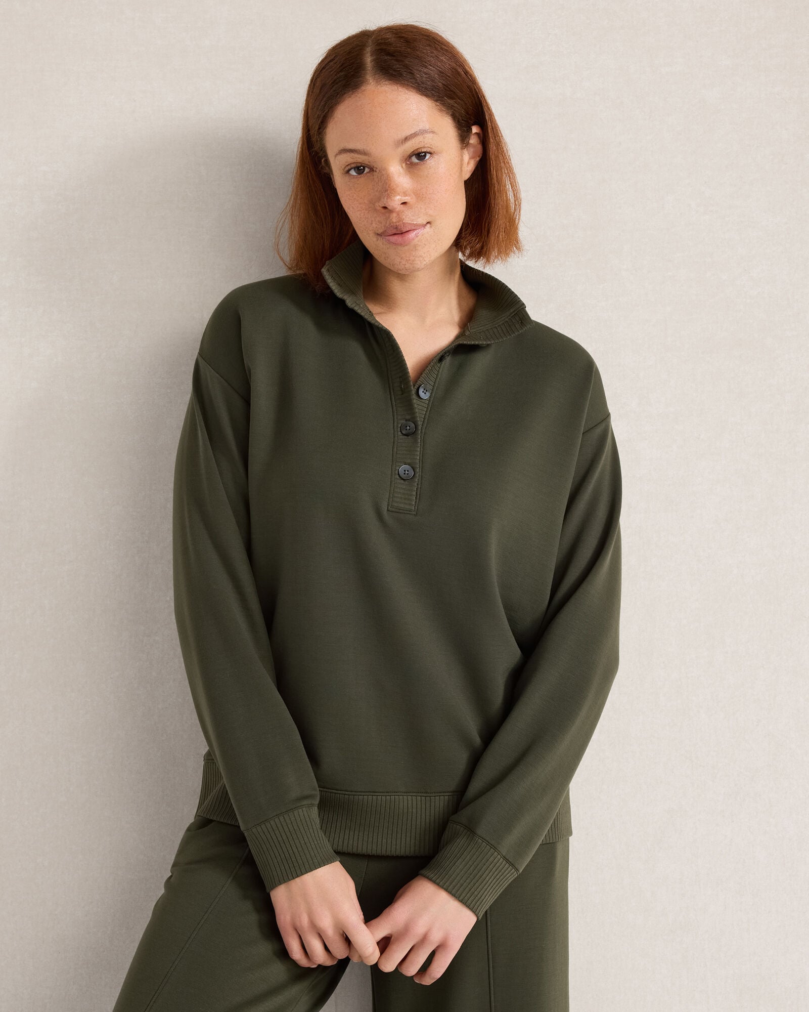 Fleece Johnny Collar Henley