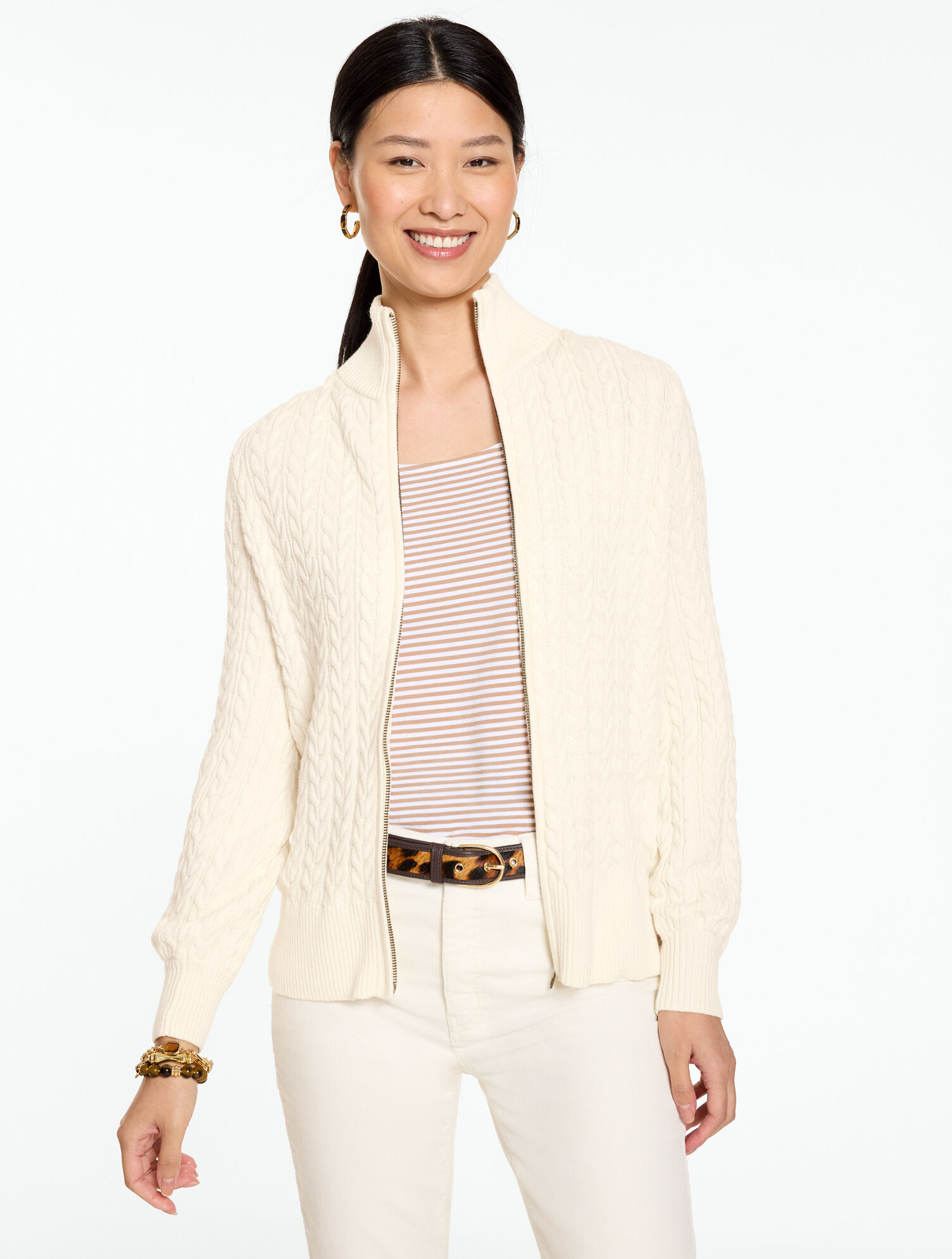 Cable Knit Full-Zip Cardigan