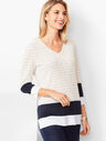 Blocked-Stripe Linen Sweater