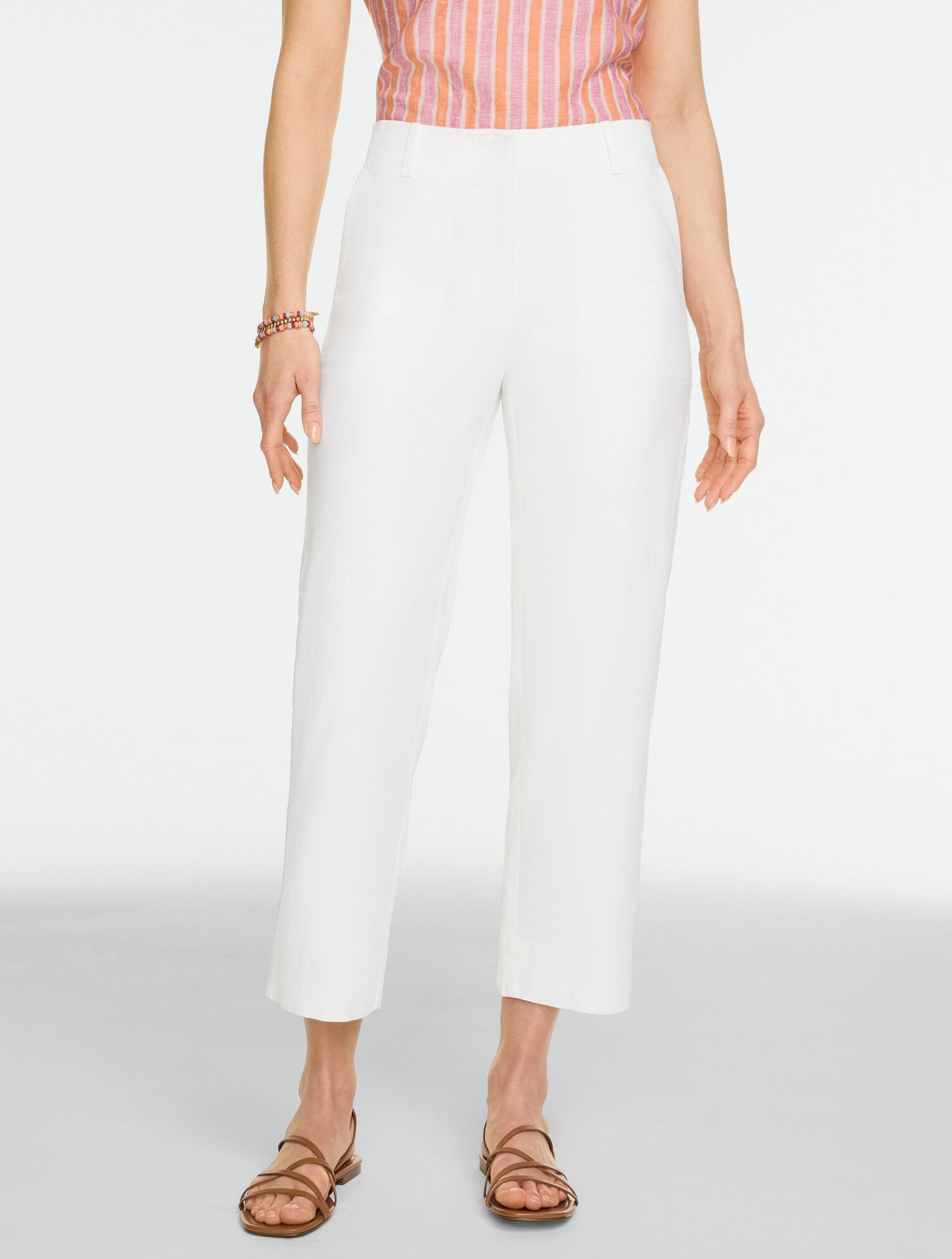 Stretch Linen Straight Crop Pants