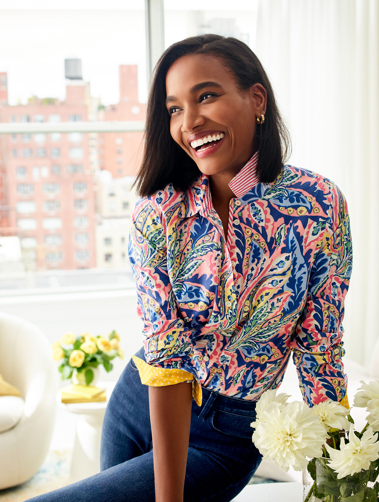 Cotton Button Front Shirt - Botanical Paisley | Talbots
