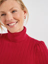 Puff Sleeve Ribbed Turtleneck Sweater