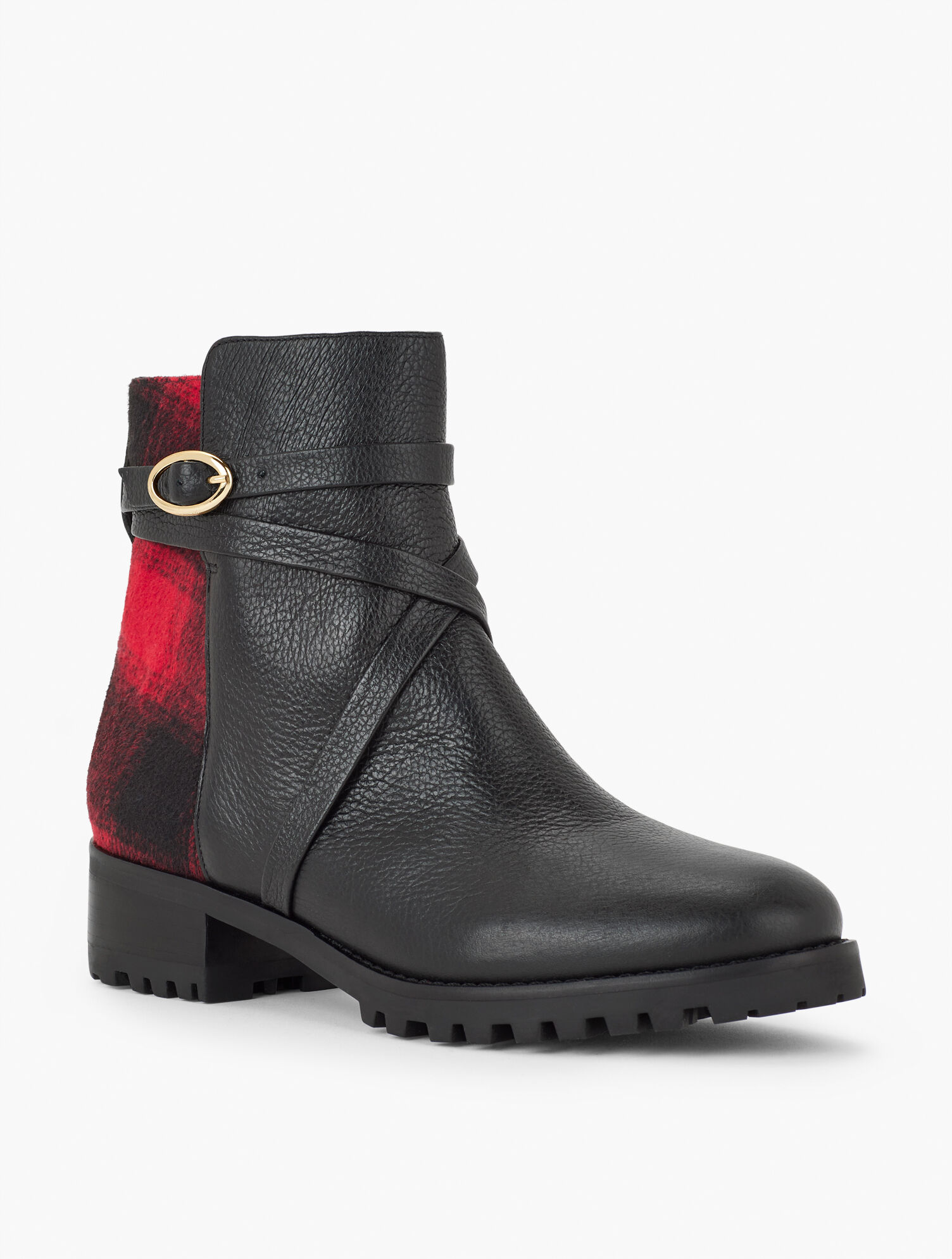 Tish Belted Leather Ankle Boots - Tartan Plaid