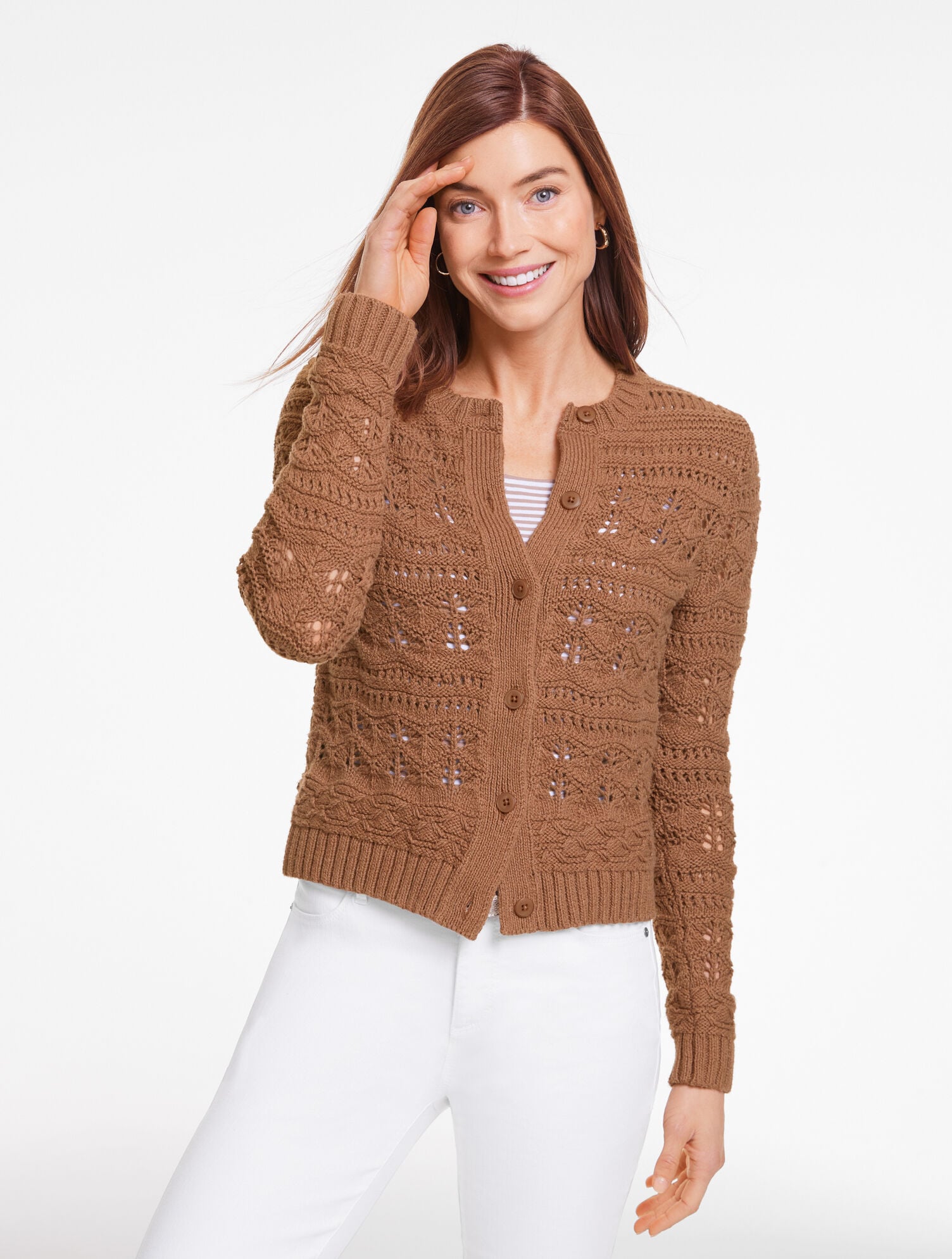 Open Stitch Crewneck Cardigan