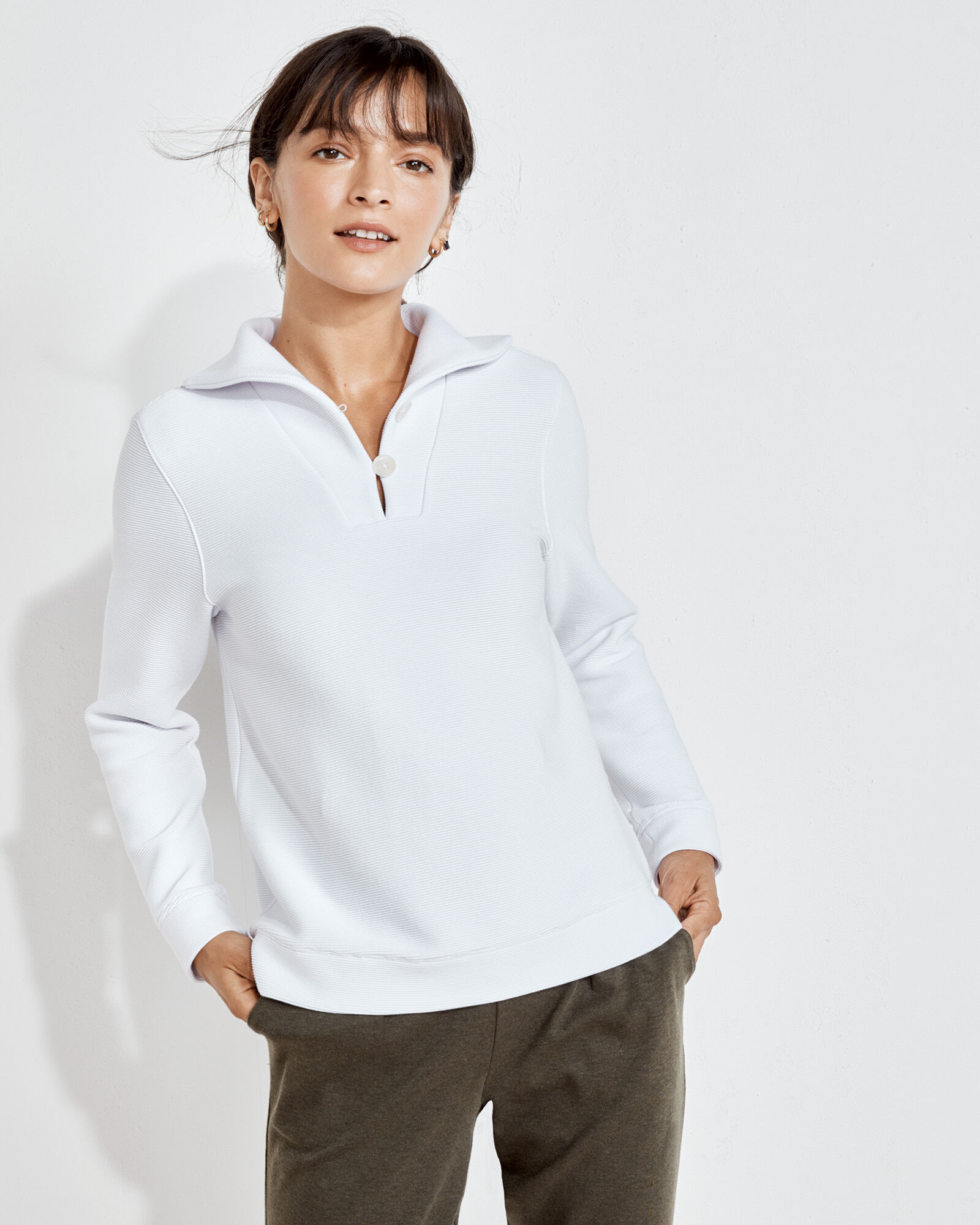 Ottoman Rib Button Collar Pullover
