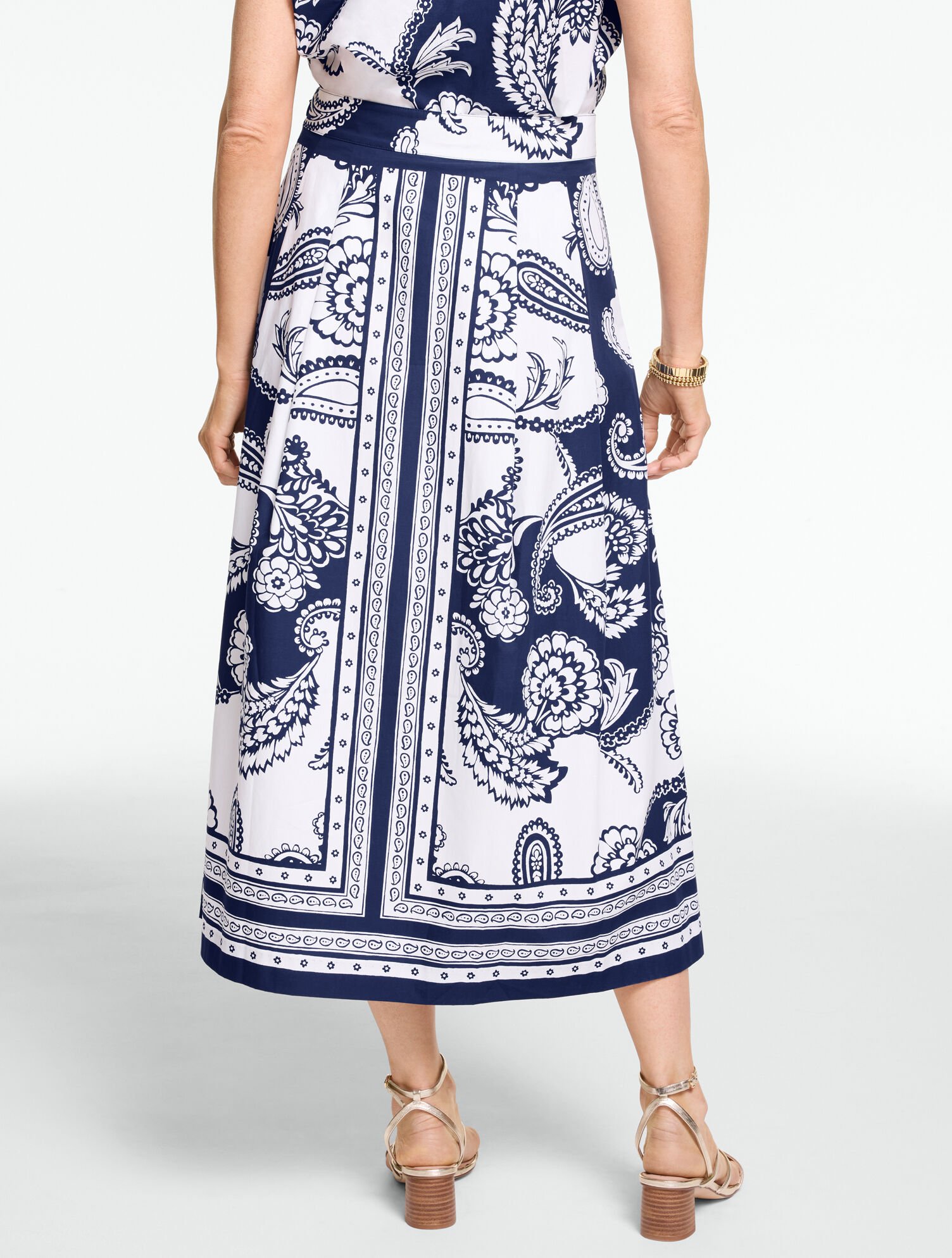 Poplin Pleated Midi Skirt - Twirling Paisley