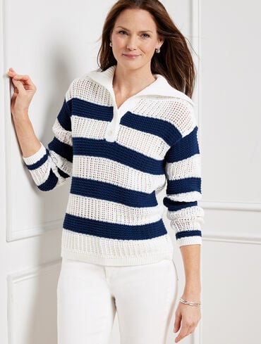 Open Stitch Sailor Collar Sweater - Stripe