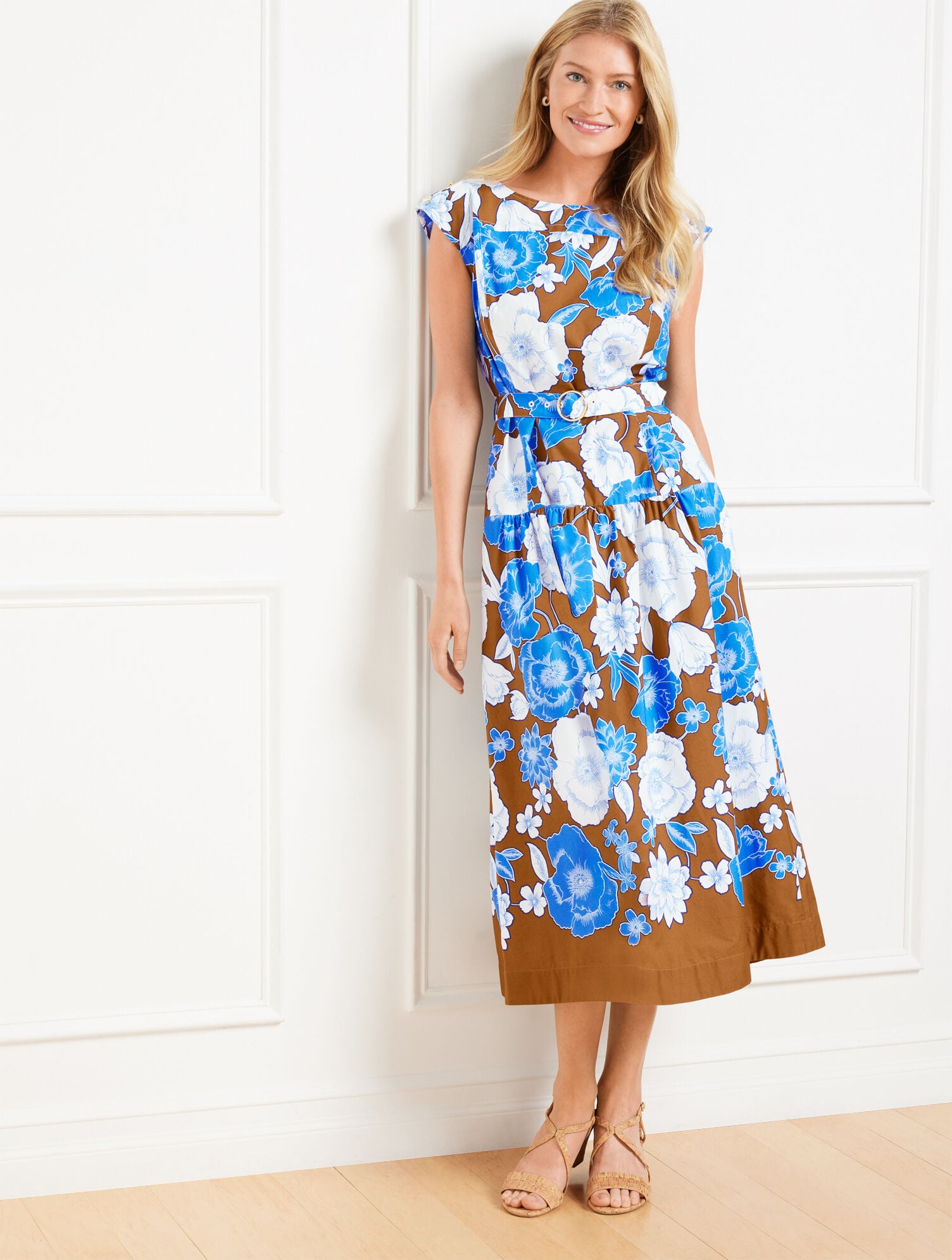 sachin and babi light blue dress Modern Poplin Midi Dress - Stunning Floral