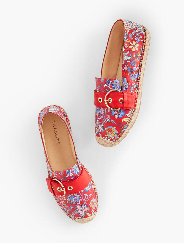 Izzy Buckle Nappa Espadrilles - Lovely Floral | Talbots