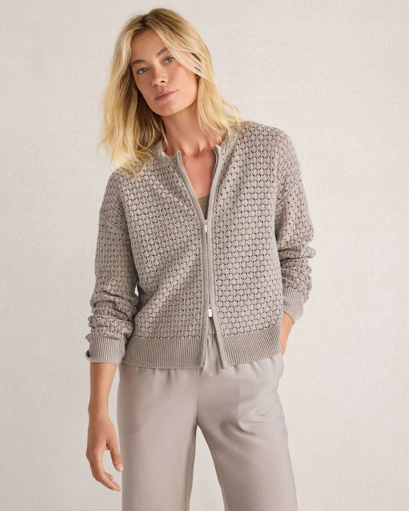 Organic Cotton Linen Open Stitch Cardigan