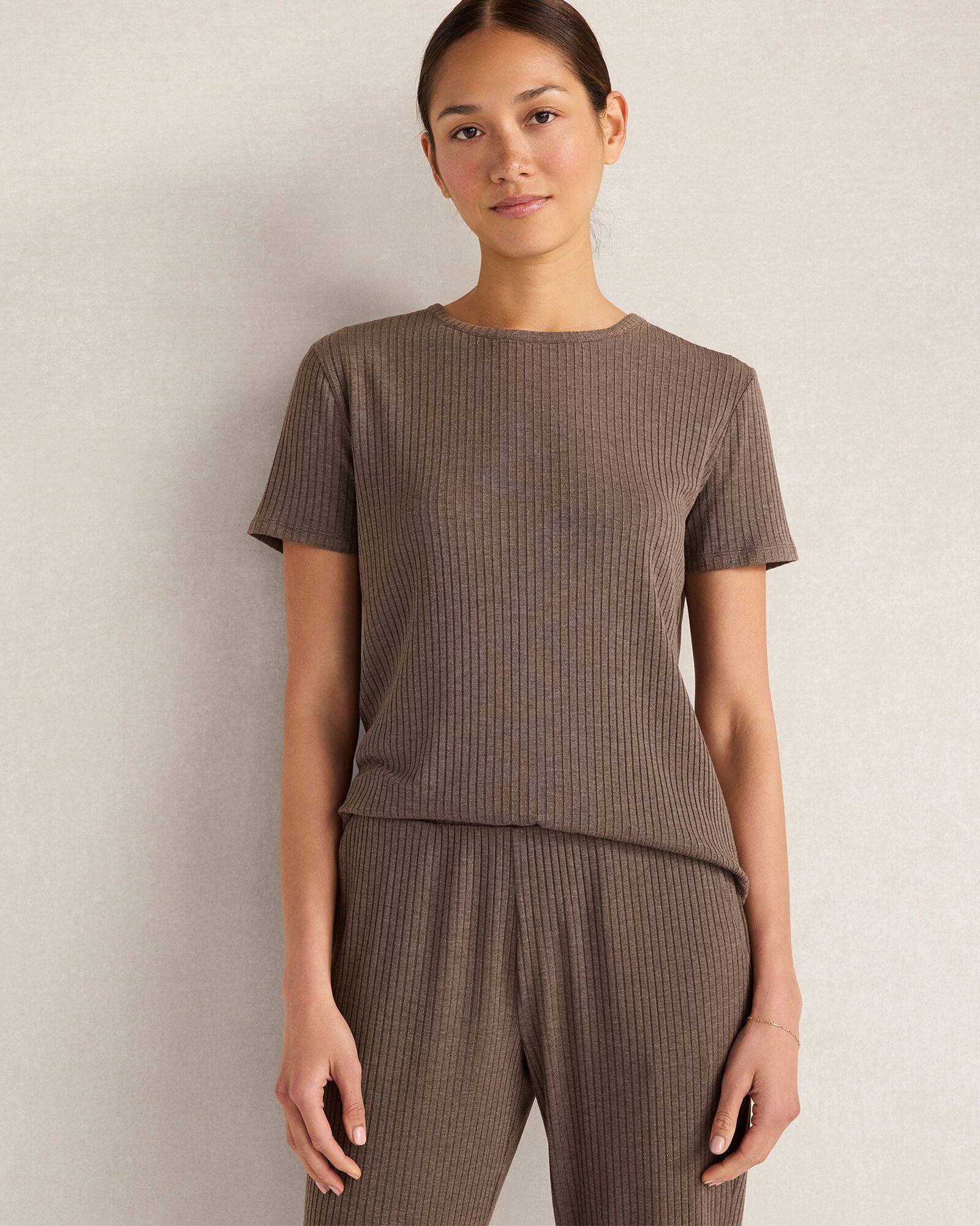 Drapey Rib Knit Short Sleeve Crewneck