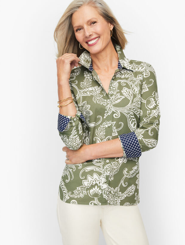 Cotton Button Front Shirt - Dynamic Floral