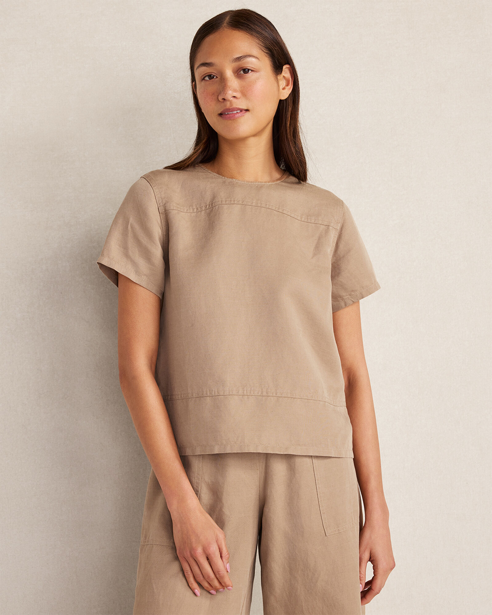 Linen Blend Dobby Short Sleeve Top