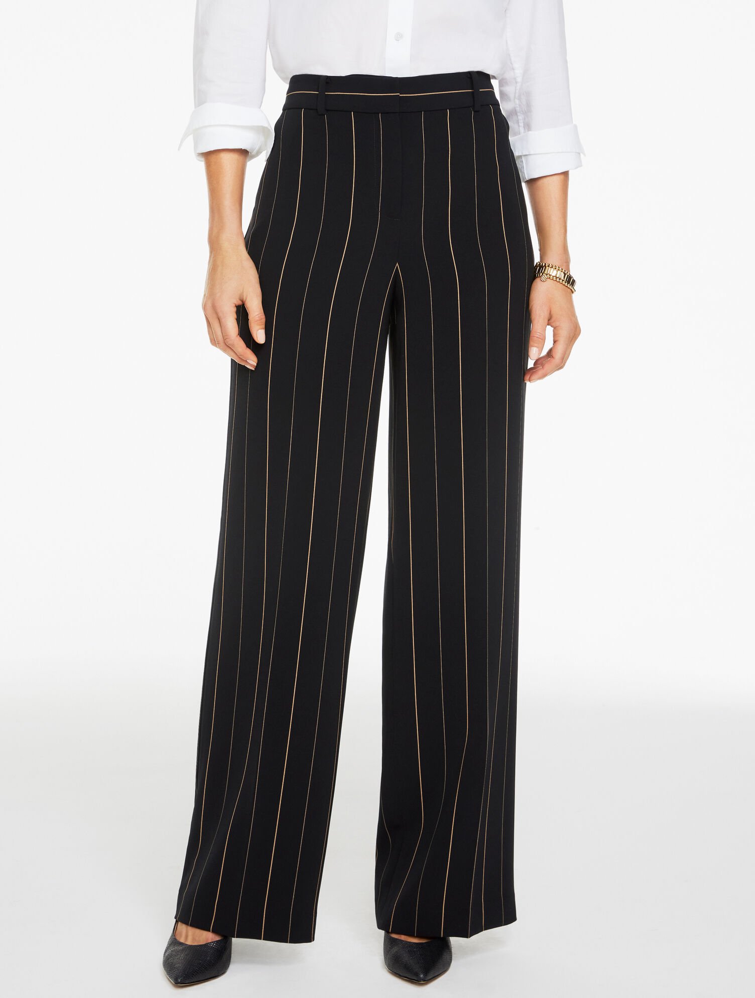 Wide Leg Polished Crepe Pants - Majestic Stripe