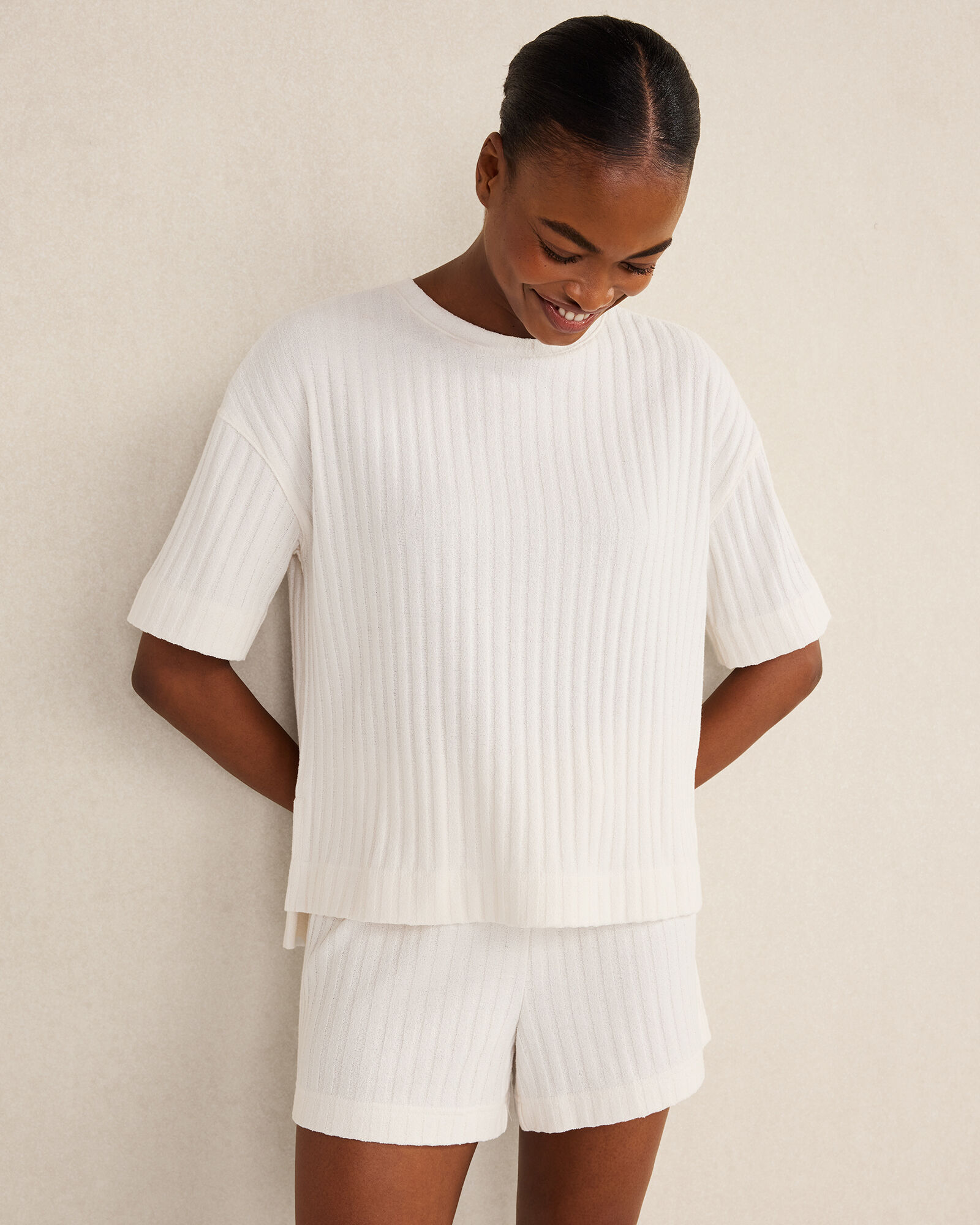 Cotton Wide Rib Short Sleeve Top